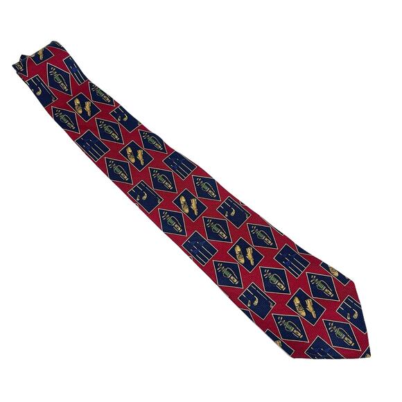 Vintage Tommy Hilfiger Burgundy 100% Silk Golf Theme Career Casual Neck Tie 90s - Picture 1 of 5